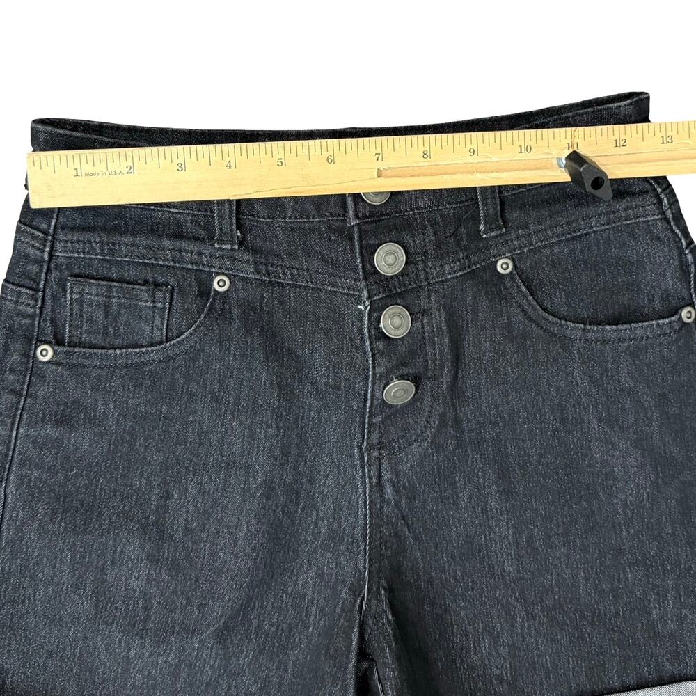 Modcloth Navy Blue Dark Wash Button Fly High Rise Stretch Cuffed Shorts size 4 - Picture 6 of 9